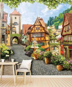 3D Wallpaper Vintage Art Rothenburg Bavaria Germany