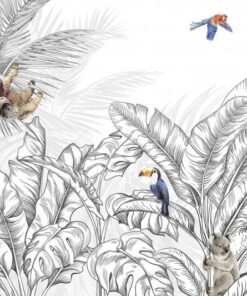 Wallpaper FIJI MURAL WALLPAPER Animals And Palm Leaves Pattern Mural