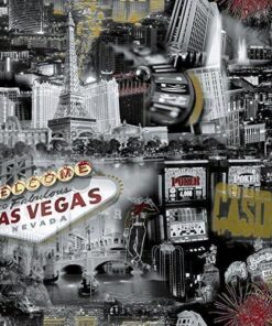 Ideco Home POB-35-01-4 Las Vegas wallpaper in black & white swatch